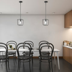 VEVOR 1-Light Black Pendant Light, 1 Pack, Farmhouse Iron Cage Metal Pendant Lighting with Clear Glass Shade