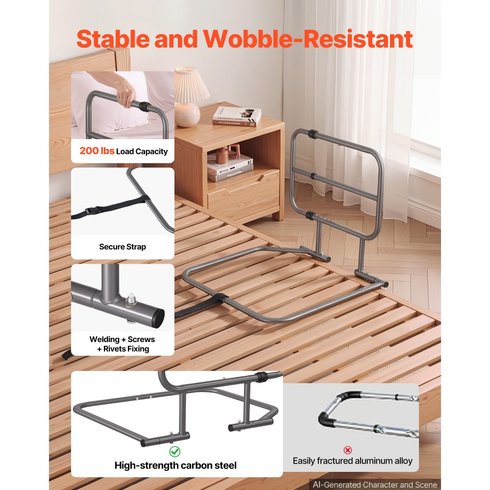 VEVOR Bed Rails for Elderly Adults 200LBS Capacity Bed Side Assist Rail, High-Strength Steel, L-Shaped Bedside Cane for
