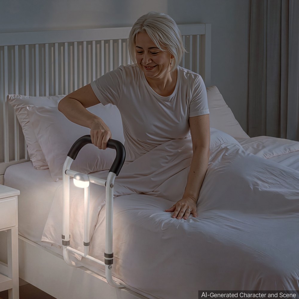 VEVOR Bed Rails for Elderly Adults 200LBS Loading Bed Side Assist Rail, with Motion Sensor LED Light, Adjustable Height