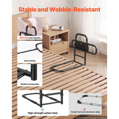 VEVOR Bed Rail for Elderly Adults Foldable Bedside Assist Rail for Seniors, 300LBS Dual-Handle Support, Adjustable