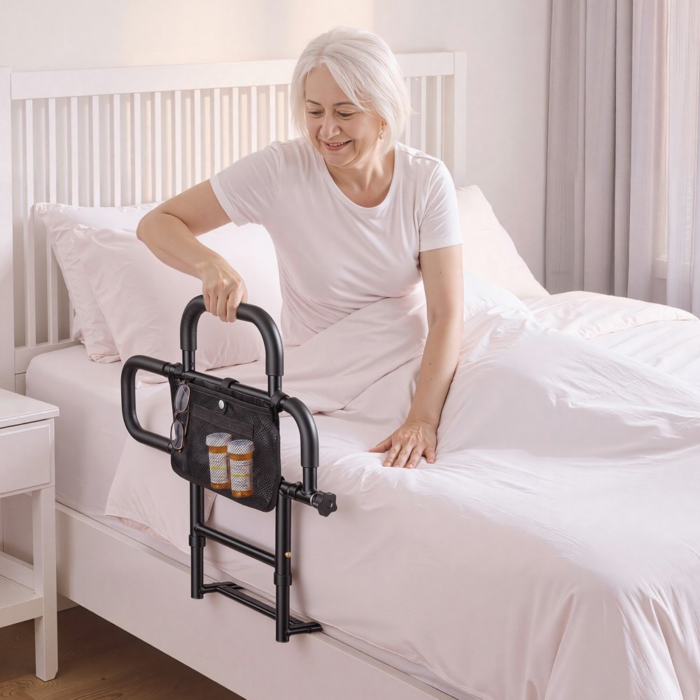 VEVOR Bed Rail for Elderly Adults Foldable Bedside Assist Rail for Seniors, 300LBS Dual-Handle Support, Adjustable