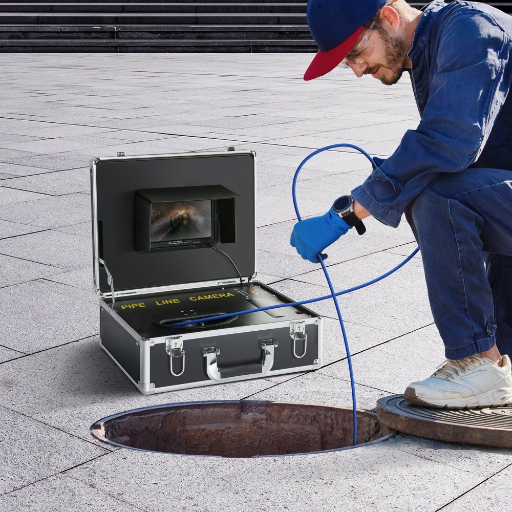 VEVOR Sewer Camera, 100 ft/30 m, 7" Screen Pipeline Inspection Camera with DVR Function, Waterproof IP68 Camera, 12 pcs