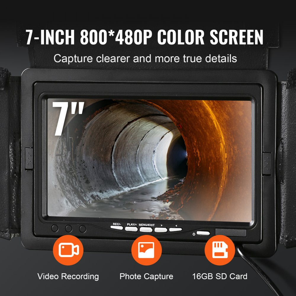 VEVOR Sewer Camera, 165 ft/50 m, 7" Screen Pipeline Inspection Camera with DVR Function, Waterproof IP68 Camera, 12pcs