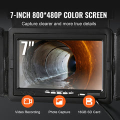 VEVOR Sewer Camera, 165 ft/50 m, 7" Screen Pipeline Inspection Camera with DVR Function, Waterproof IP68 Camera, 12pcs