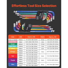 VEVOR Hex Key Allen Wrench Set, 22 pcs SAE (0.050-3/8 in) and Metric (1.5-10 mm), Color Coding Allen Wrenches Sets with