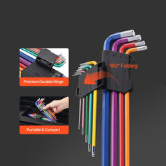 VEVOR Hex Key Allen Wrench Set, 22 pcs SAE (0.050-3/8 in) and Metric (1.5-10 mm), Color Coding Allen Wrenches Sets with