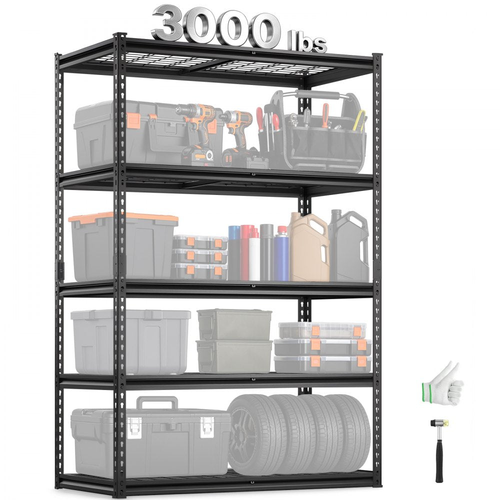 VEVOR Storage Shelves, 3000 lbs, 5 Tier Heavy Duty Garage Shelving, 24" D x 48" W x 72" H Adjustable Metal Shelves for