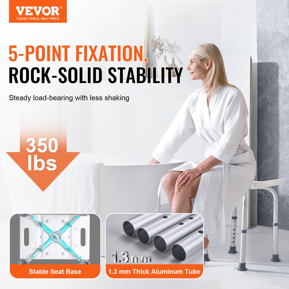 VEVOR Shower Chair, Adjustable Height Shower Stool with Built-in Handles, Shower Seat for Inside Shower or Tub