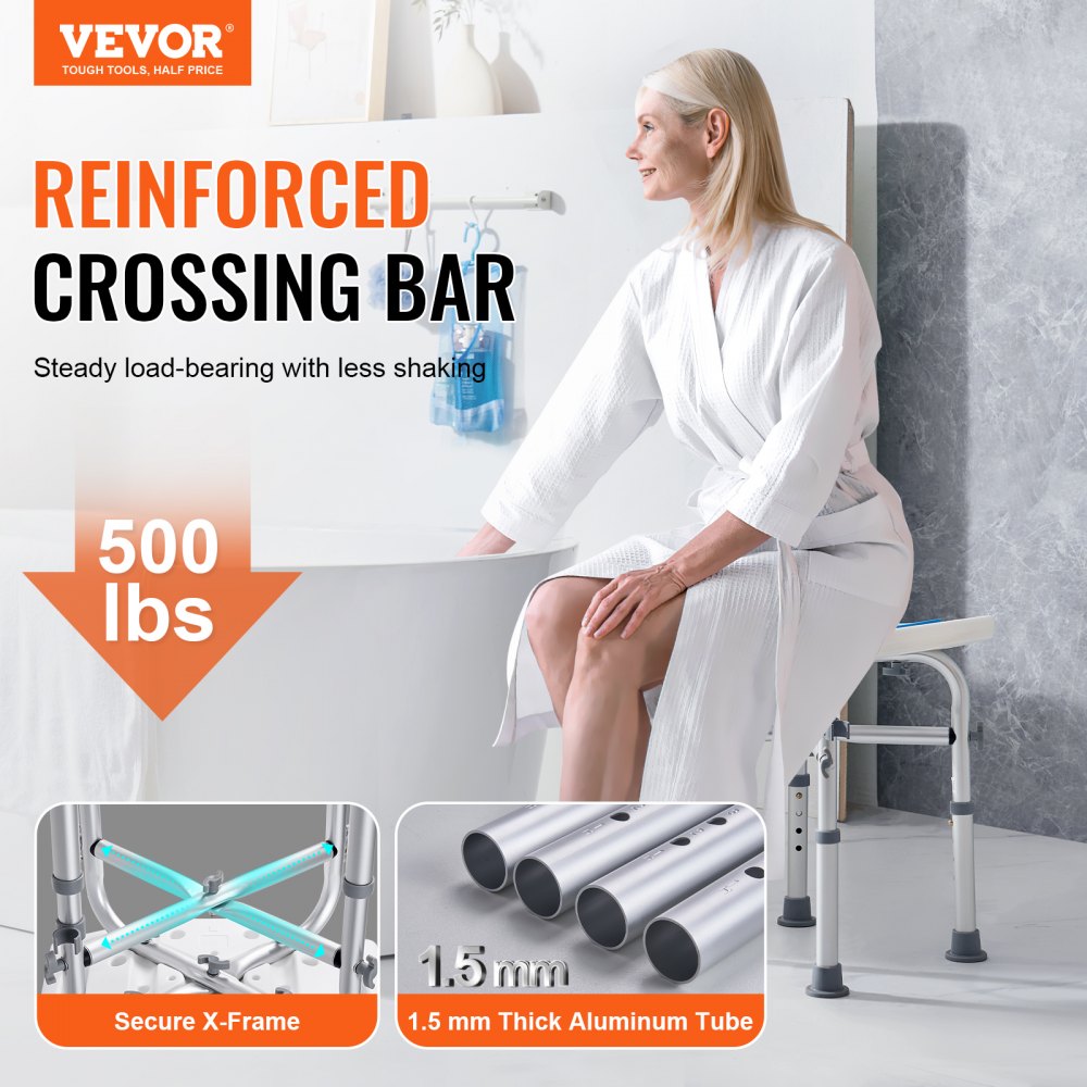 VEVOR Shower Chair for Inside Shower, Adjustable Height Shower Stool with Crossbar Support, Shower Seat for Shower Tub