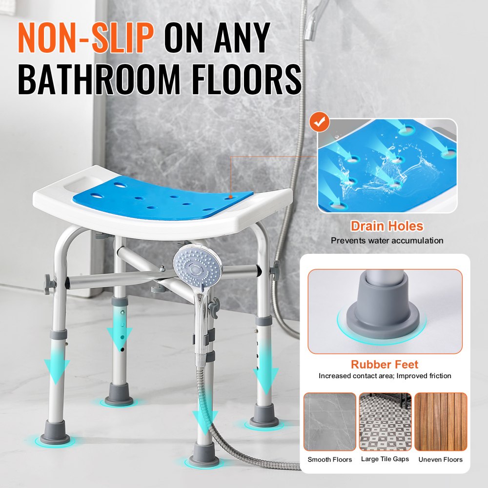 VEVOR Shower Chair for Inside Shower, Adjustable Height Shower Stool with Crossbar Support, Shower Seat for Shower Tub