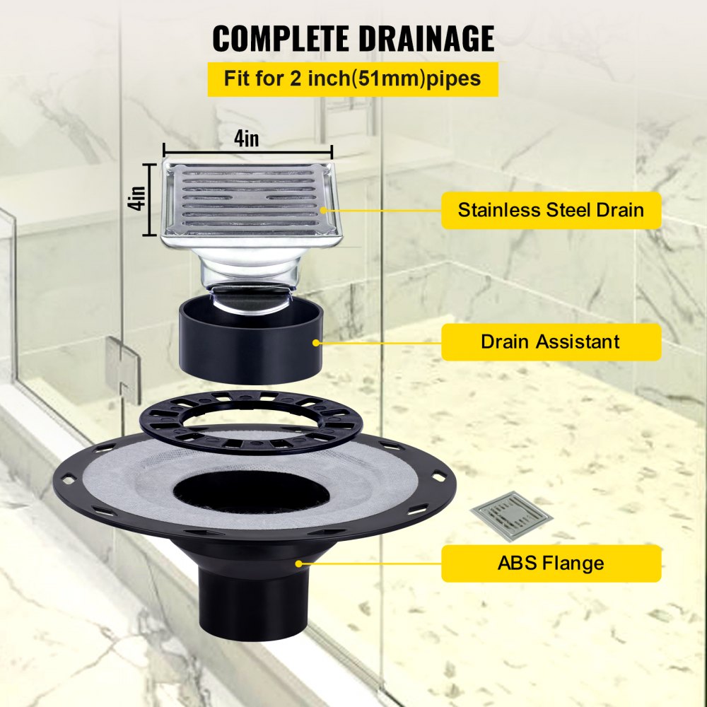VEVOR Shower Curb Kit, 38"x60" Watertight Shower Curb Overlay with 4" ABS Central Bonding Flange, 4" Stainless Steel
