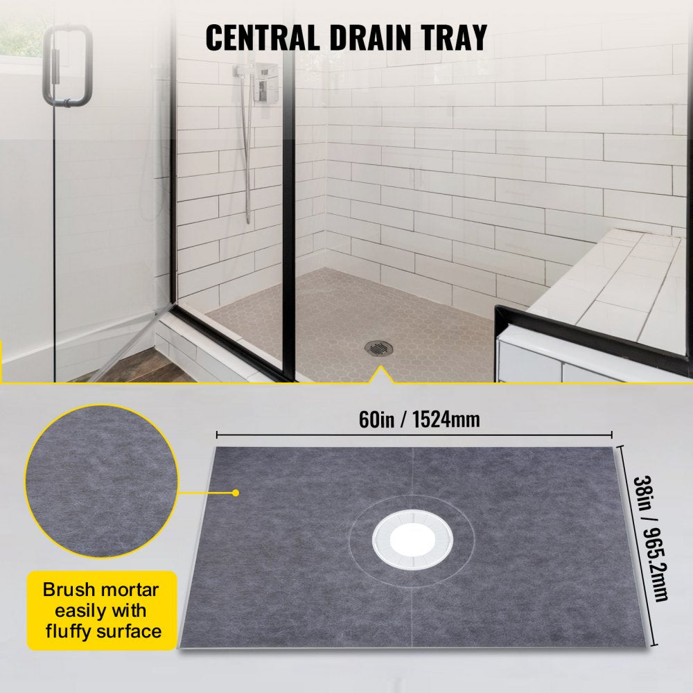 VEVOR Shower Curb Kit, 38"x60" Watertight Shower Curb Overlay with 4" PVC Central Bonding Flange, 4" Stainless Steel
