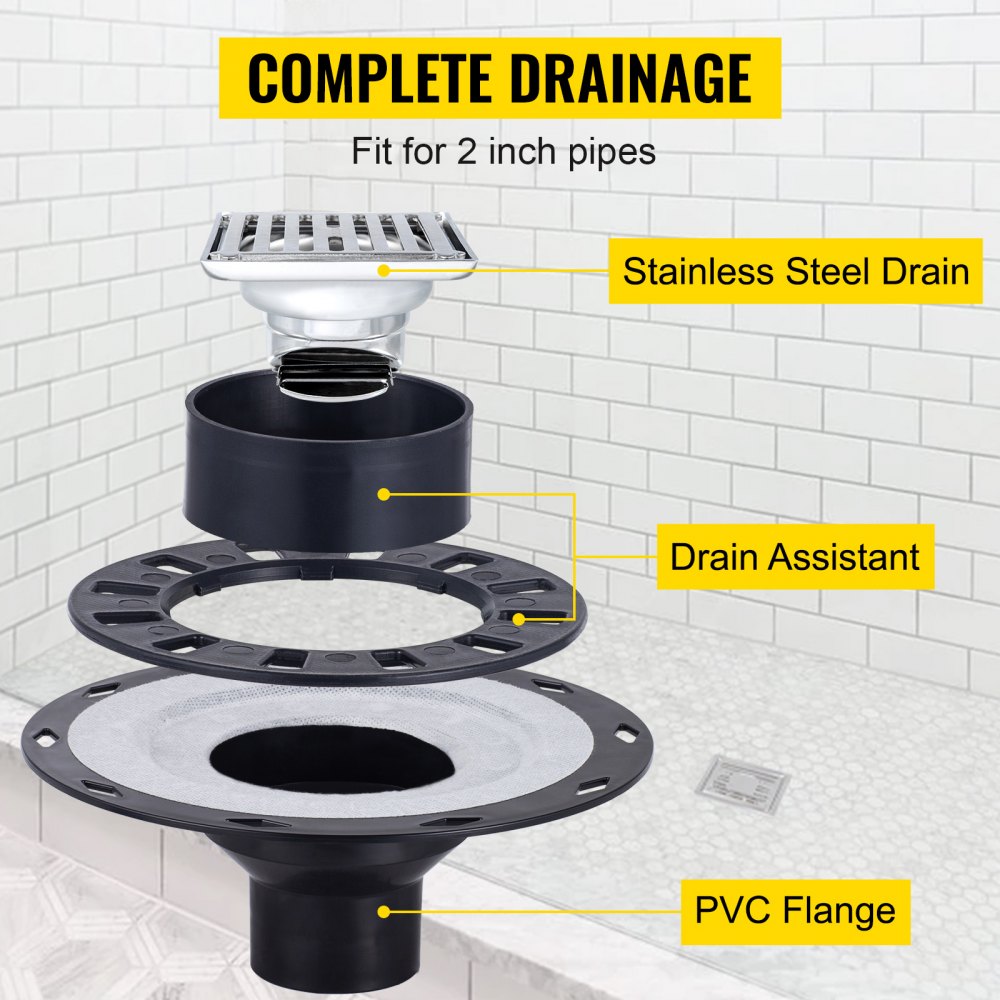 VEVOR Shower Curb Kit, 38"x60" Watertight Shower Curb Overlay with 4" PVC Central Bonding Flange, 4" Stainless Steel
