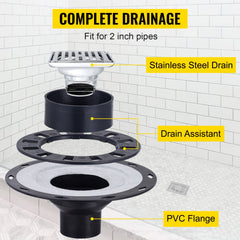 VEVOR Shower Curb Kit, 38"x60" Watertight Shower Curb Overlay with 4" PVC Central Bonding Flange, 4" Stainless Steel