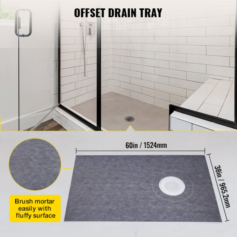 VEVOR Shower Curb Kit 38" x 60" Watertight Shower Curb Overlay with 4" PVC Offset Bonding Flange, 4" Stainless Steel