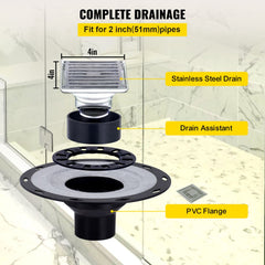 VEVOR Shower Curb Kit 38" x 60" Watertight Shower Curb Overlay with 4" PVC Offset Bonding Flange, 4" Stainless Steel