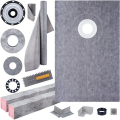 VEVOR Shower Curb Kit 38" x 60" Watertight Shower Curb Overlay with 4" PVC Offset Bonding Flange, 4" Stainless Steel