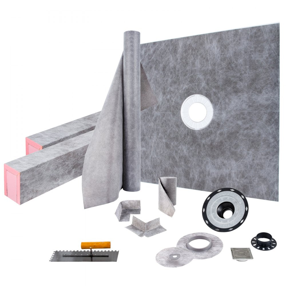 VEVOR Shower Curb Kit, 48"x48" Watertight Shower Curb Overlay with 4" ABS Central Bonding Flange, 4" Stainless Steel