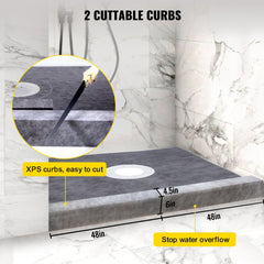VEVOR Shower Curb Kit, 48"x48" Watertight Shower Curb Overlay with 4" PVC Central Bonding Flange, 4" Stainless Steel
