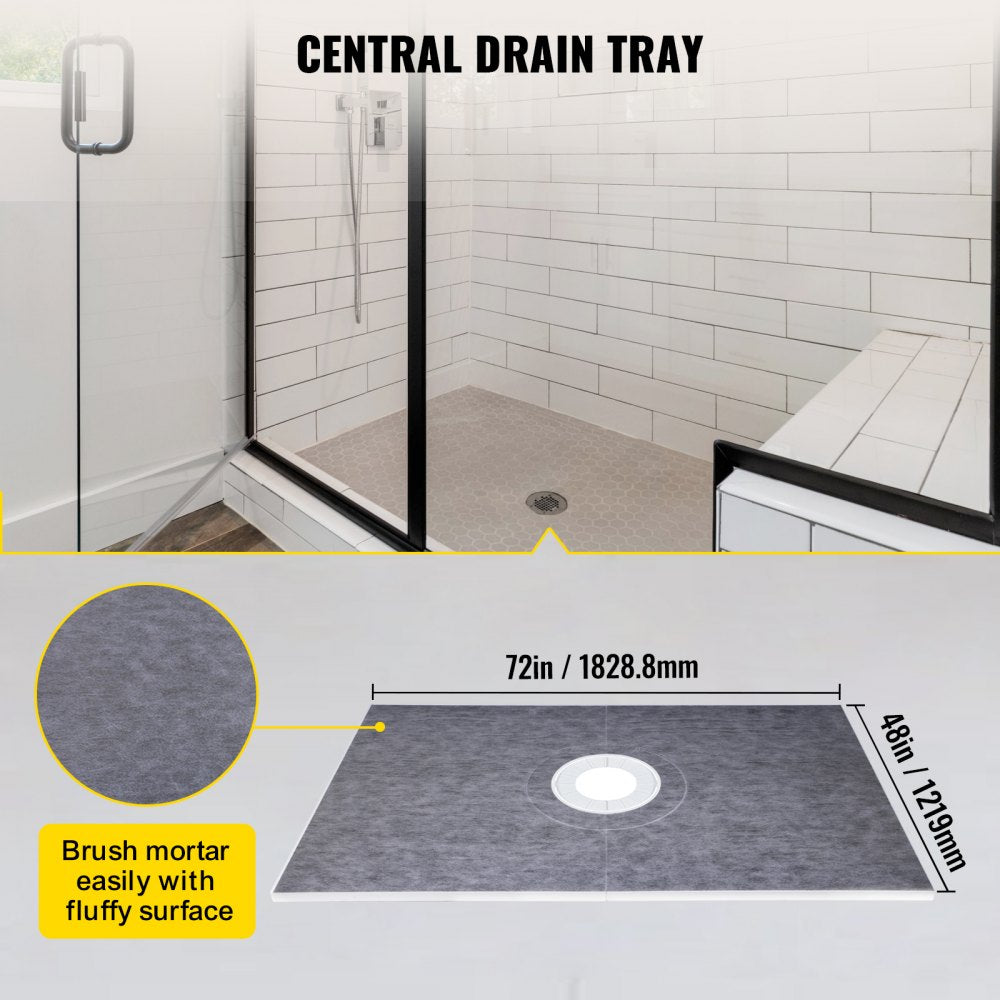 VEVOR Shower Curb Kit, 48"x72" Watertight Shower Curb Overlay with 4" ABS Central Bonding Flange, 4" Stainless Steel