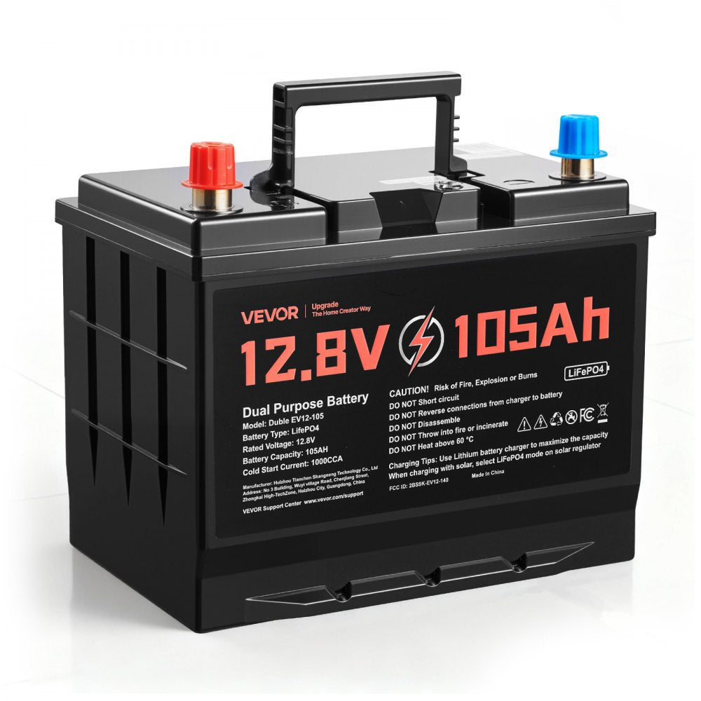 VEVOR 12V 105Ah Dual Purpose LiFePO4 Lithium Battery, 1000 CCA Group 24, Lithium-ion Starter Battery Plus Deep Cycle
