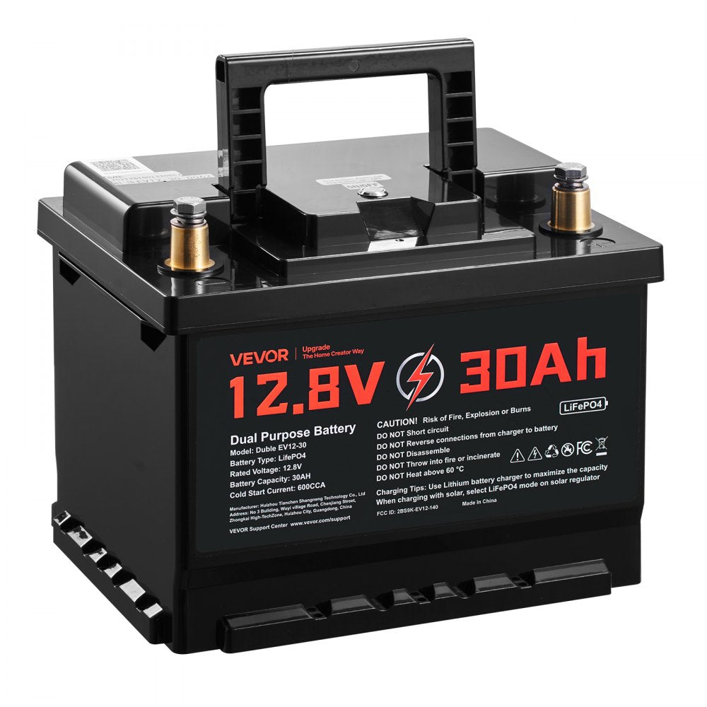 VEVOR 12V 30Ah Dual Purpose LiFePO4 Lithium Battery, 600 CCA Group 47, Car Start-Stop Lithium-ion Starter Battery Plus