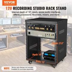 VEVOR 12U AV Rack Stand, 300 lbs Capacity, Network Stereo Recording Studio Rack with Lockable Caster Wheels Round &