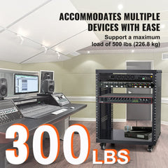 VEVOR 12U AV Rack Stand, 300 lbs Capacity, Network Stereo Recording Studio Rack with Lockable Caster Wheels Round &