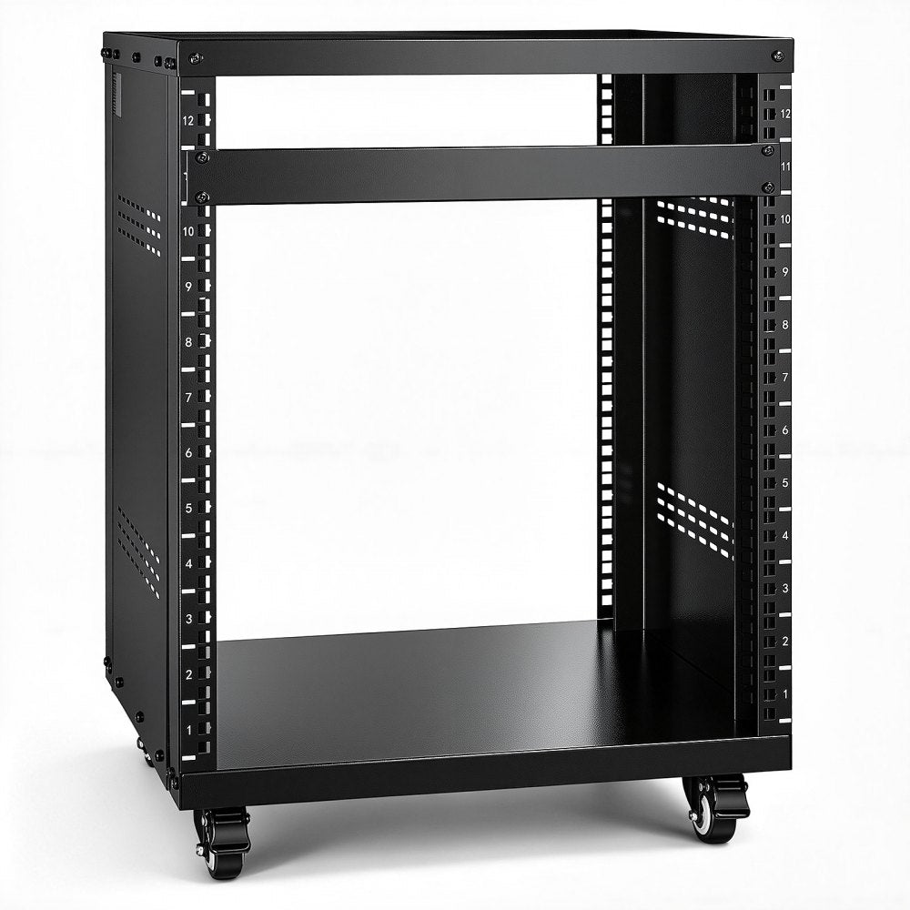 VEVOR 12U AV Rack Stand, 300 lbs Capacity, Network Stereo Recording Studio Rack with Lockable Caster Wheels Round &