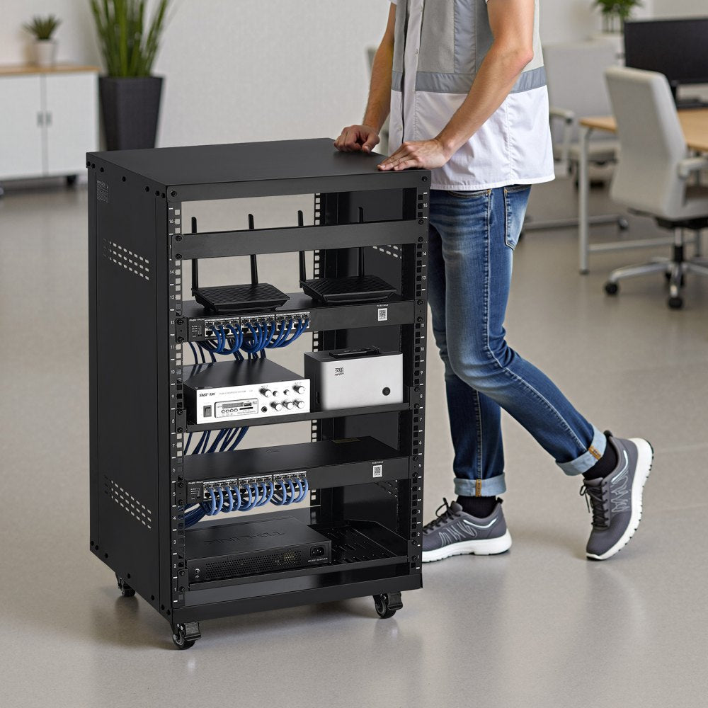 VEVOR 16U AV Rack, 200 lbs Max Capacity, Home Recording Studio Rack with Lockable Caster Wheels, Open Frame Server