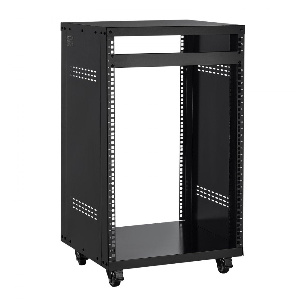 VEVOR 16U AV Rack, 200 lbs Max Capacity, Home Recording Studio Rack with Lockable Caster Wheels, Open Frame Server