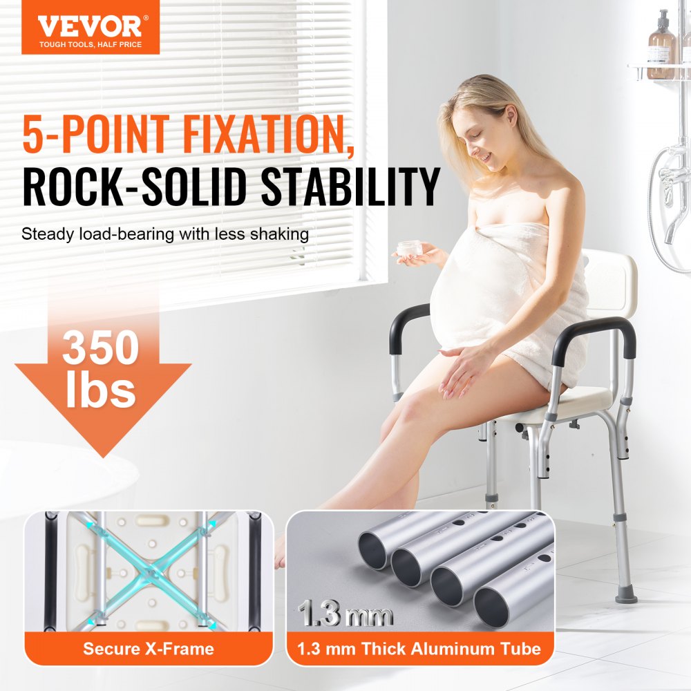 VEVOR Shower Chair, Shower Seat with Back, Adjustable Height Shower Stool, Shower Chair for Inside Shower Bathtub