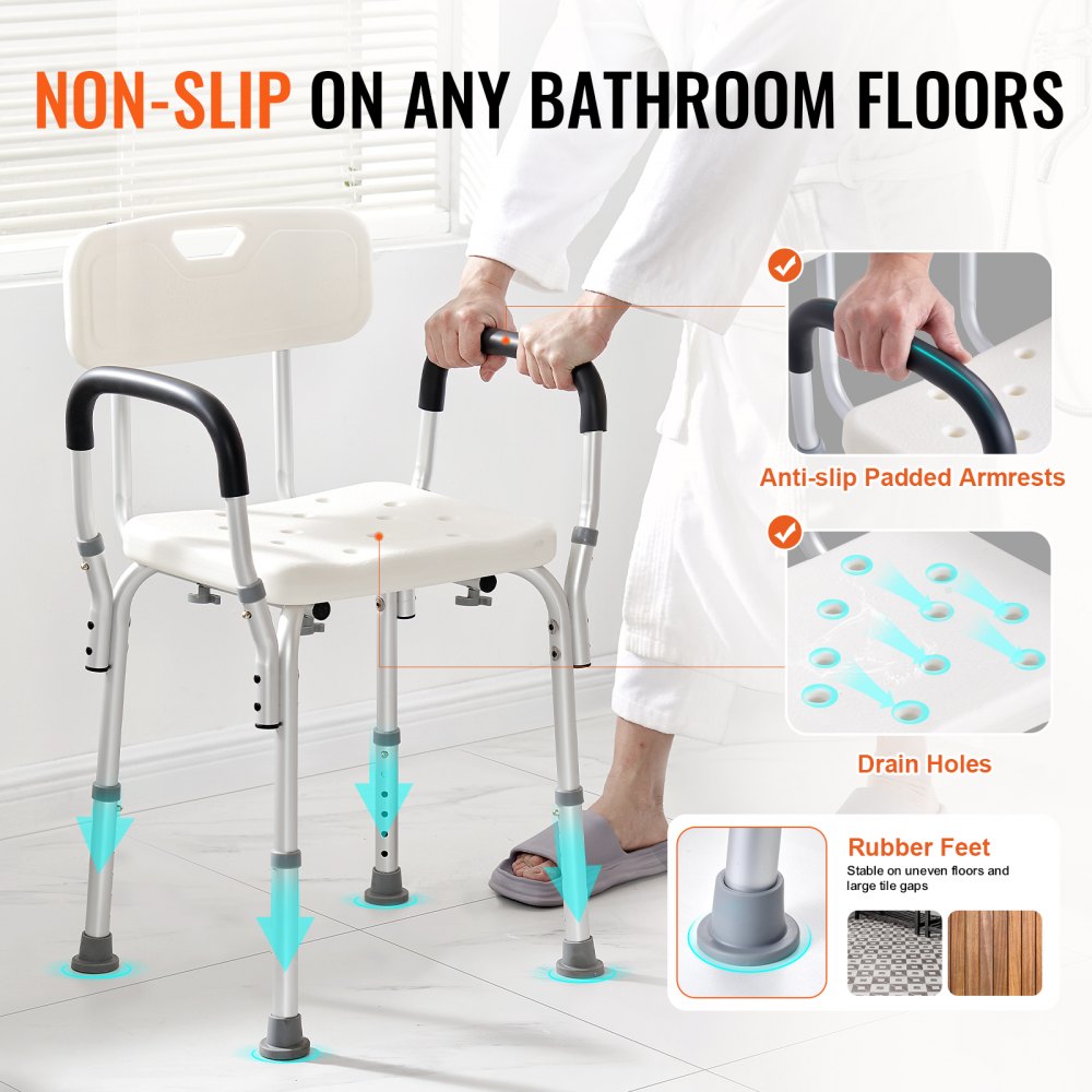 VEVOR Shower Chair, Shower Seat with Back, Adjustable Height Shower Stool, Shower Chair for Inside Shower Bathtub