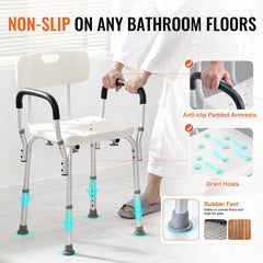 VEVOR Shower Chair, Shower Seat with Back, Adjustable Height Shower Stool, Shower Chair for Inside Shower Bathtub