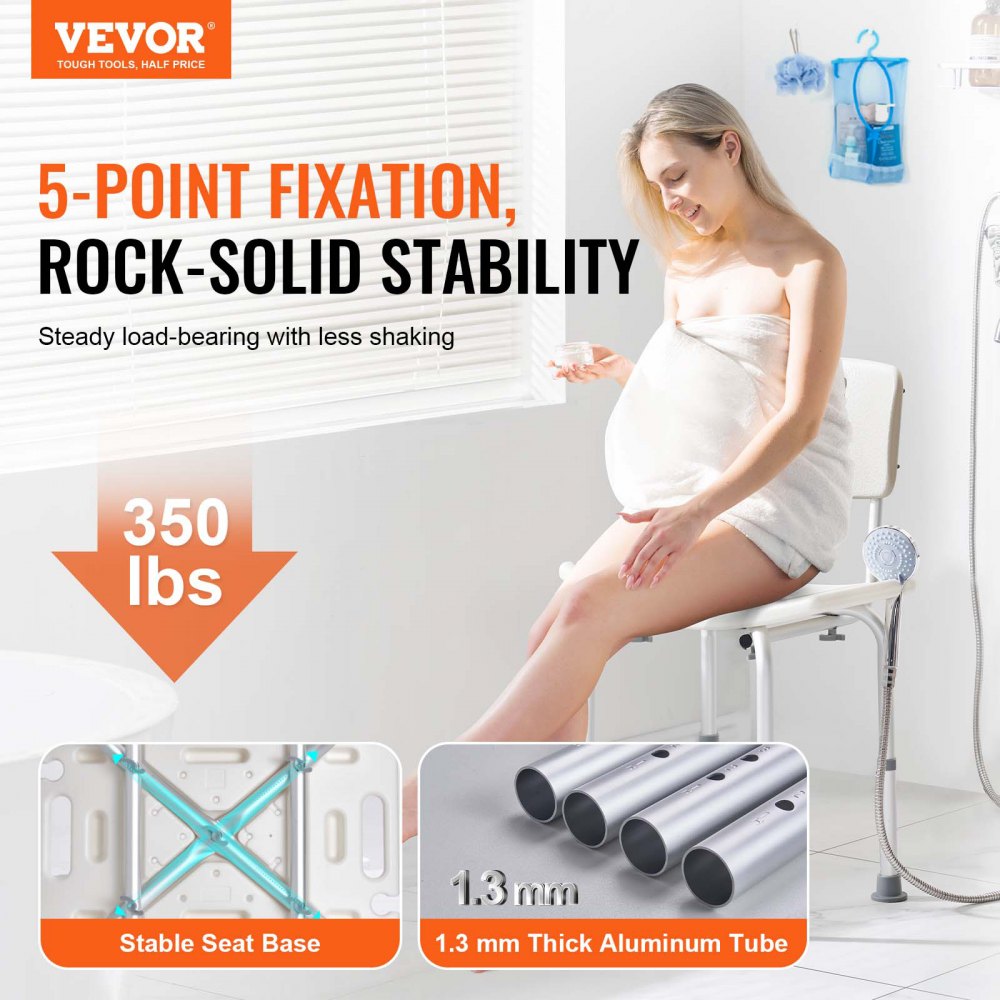 VEVOR Shower Chair, Shower Seat with Back, Adjustable Height Shower Stool, Shower Chair for Inside Shower Bathtub