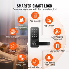 VEVOR Smart Lock, 5-in-1 Smart Door Knob, Fingerprint Deadbolt with App Control, Bluetooth Smart Lock, Keyless Entry