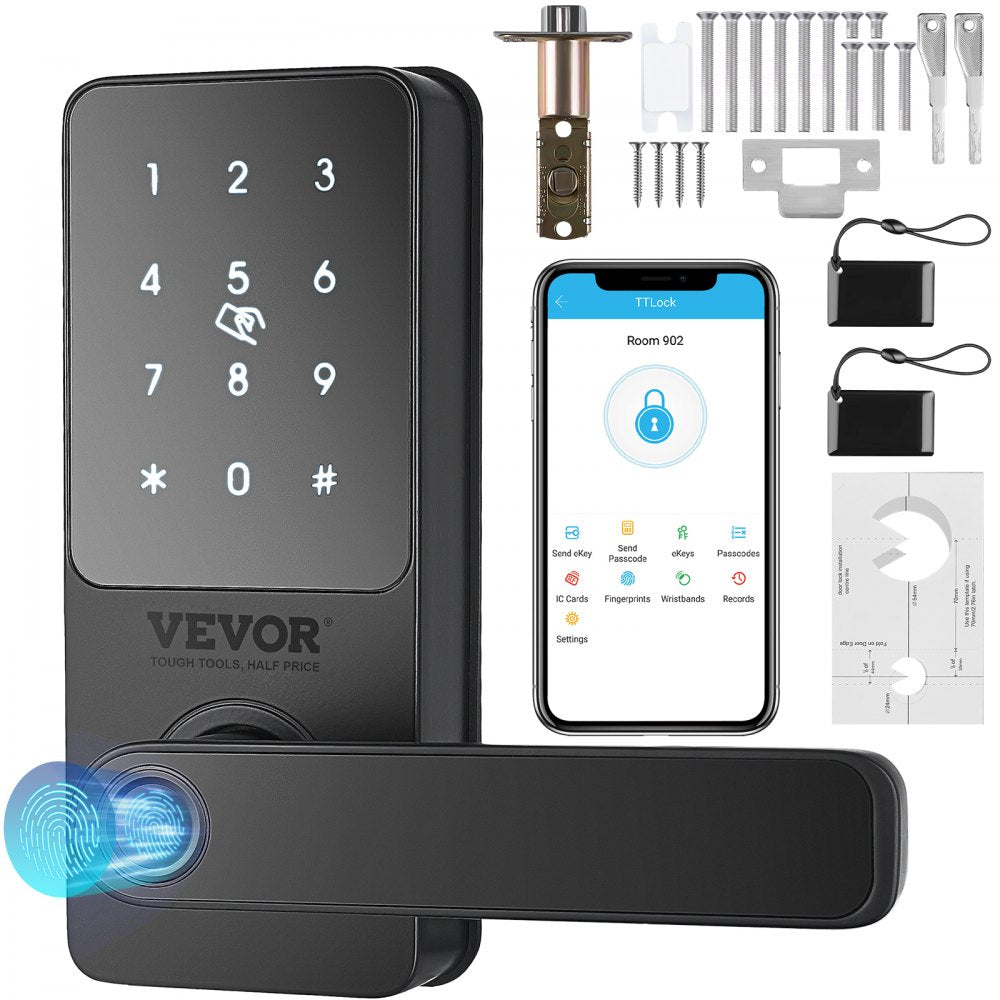VEVOR Smart Lock, 5-in-1 Smart Door Knob, Fingerprint Deadbolt with App Control, Bluetooth Smart Lock, Keyless Entry
