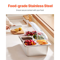 VEVOR Countertop Food Serving Display Container, 5 Pan Stainless Steel Food Serving Tray, Buffet Condiment Dispenser