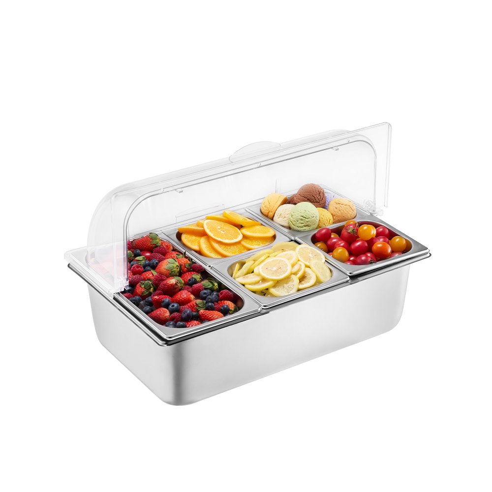 VEVOR Countertop Food Serving Display Container, 5 Pan Stainless Steel Food Serving Tray, Buffet Condiment Dispenser