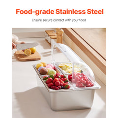 VEVOR Countertop Food Serving Display Container, 4 Pan Stainless Steel Food Serving Tray, Buffet Condiment Dispenser