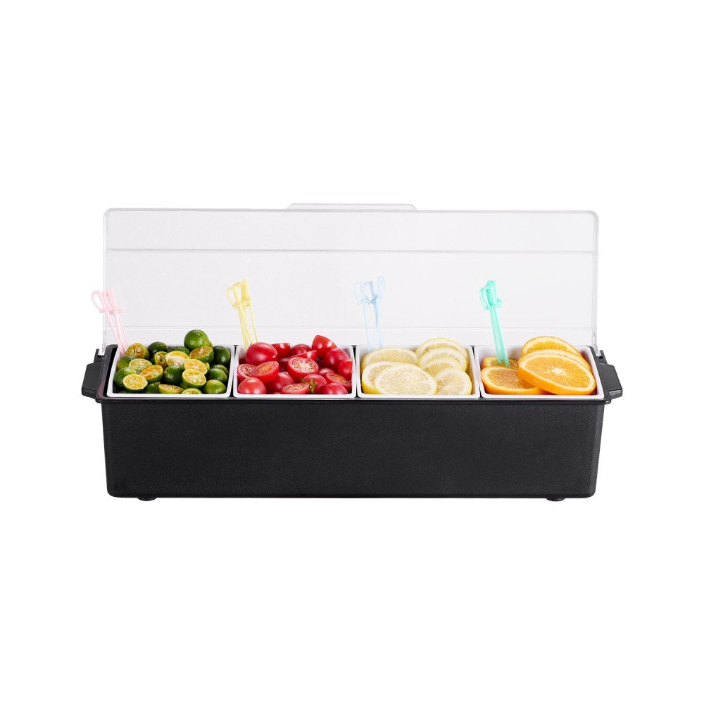 VEVOR Chilled Condiment Server, 4 Compartment Ice Cooled Condiment Serving Container, Chilled Garnish Tray Bar Caddy