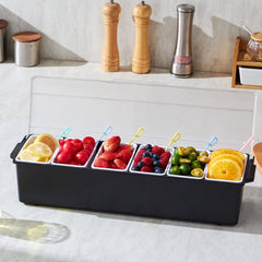 VEVOR Chilled Condiment Server, 6 Compartment Ice Cooled Condiment Serving Container, Chilled Garnish Tray Bar Caddy
