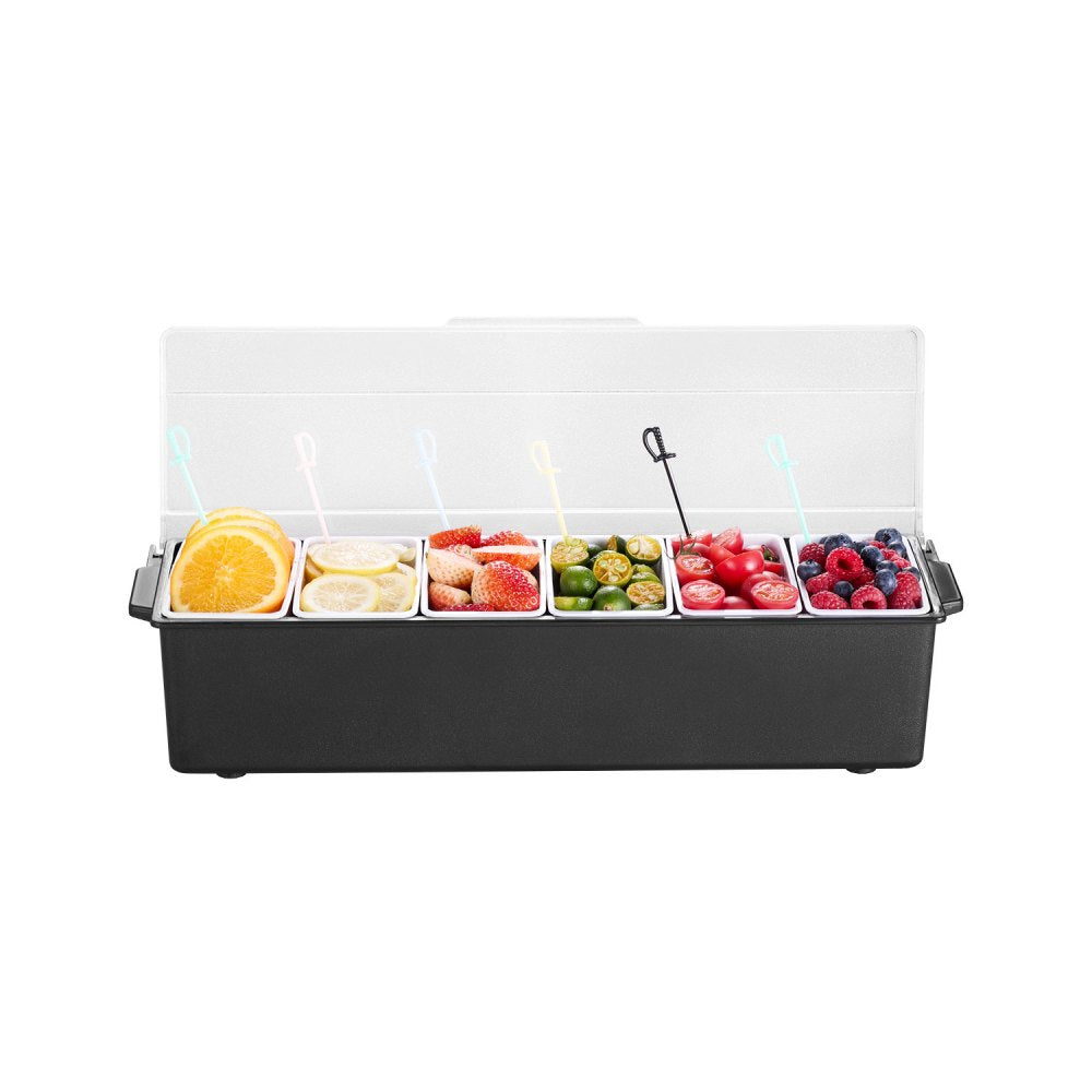 VEVOR Chilled Condiment Server, 6 Compartment Ice Cooled Condiment Serving Container, Chilled Garnish Tray Bar Caddy
