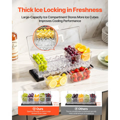 VEVOR Chilled Condiment Server Caddy, 5 Compartment Ice Cooled Serving Container, Plastic Fruit Garnish Tray Platter