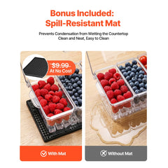 VEVOR Chilled Condiment Server Caddy, 5 Compartment Ice Cooled Serving Container, Plastic Fruit Garnish Tray Platter
