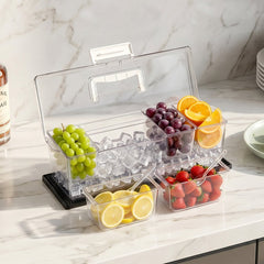 VEVOR Chilled Condiment Server Caddy, 5 Compartment Ice Cooled Serving Container, Plastic Fruit Garnish Tray Platter