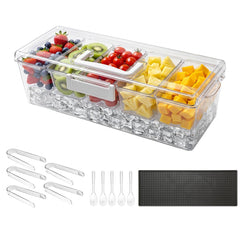 VEVOR Chilled Condiment Server Caddy, 5 Compartment Ice Cooled Serving Container, Plastic Fruit Garnish Tray Platter