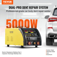 VEVOR Dual Pro Stud Welder Deluxe AL/Fe Dent Repair Kit, Professional 5KW Welder with Auto/Manual Welding and 10 Modes
