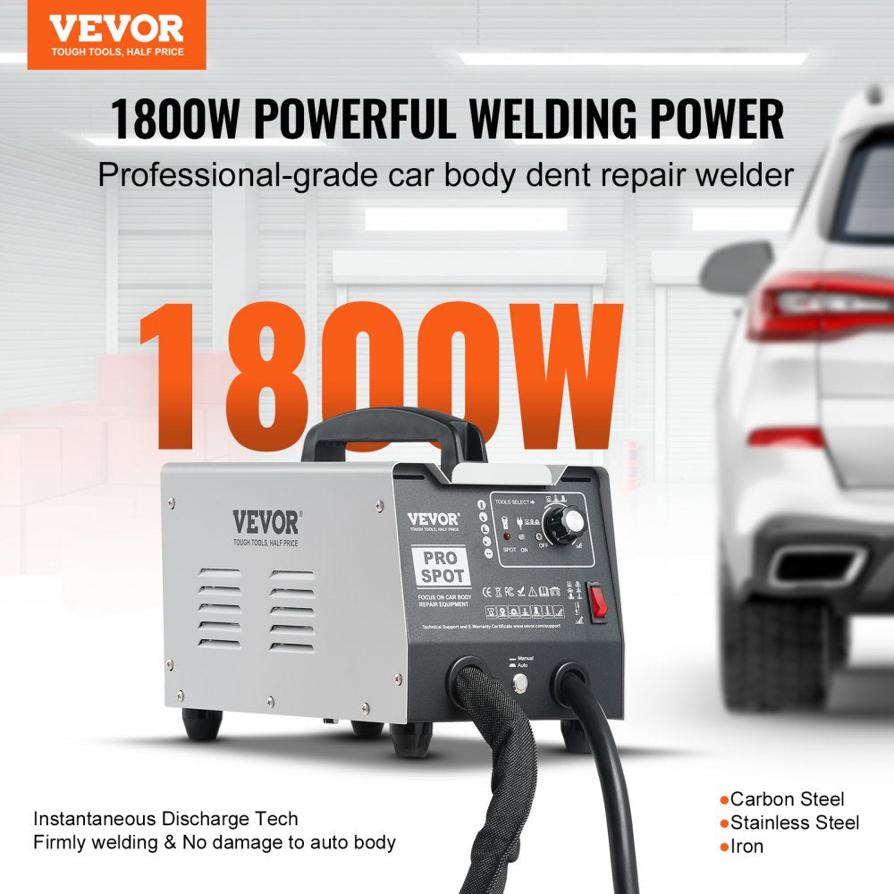 VEVOR Stud Welder Dent Repair Kit, 1.8KW Spot Welder Dent Puller with Auto/Manual Welding & 7 Versatile Modes, 110V