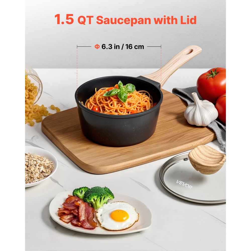 VEVOR 1.5 QT Saucepan, Nonstick Saucepan with Tempered Glass Lid, Multipurpose Cooking Sauce Pot with Detachable